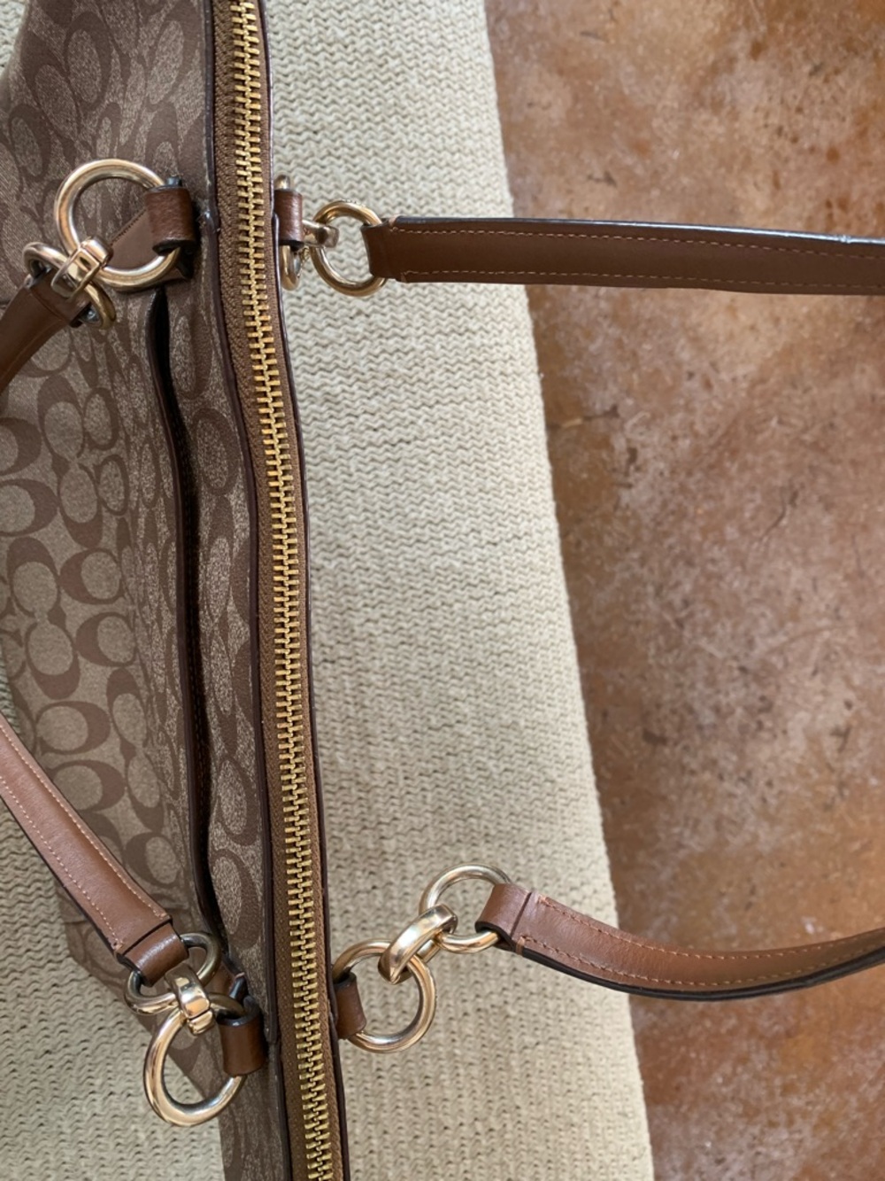 Coach Brown Signature Canvas Tote with Leather Trim - Picture 5 of 10